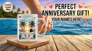 You And Me We Got This Couple - Personalized Ceramic Coffee Mug, Sunset Beach Wedding Custom Mug, Cute Marriage Anniversary Gift for Husband Wife Him Her