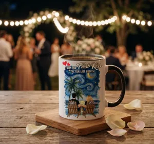 "Till Our Last Breath" Personalized Couple Mug - Custom Names Beach Sunset Coffee Cup, Wedding Love Anniversary Gift for Him Her