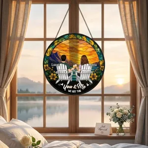 You And Me We Got This Couple - Personalized Stained Glass Window Hanging Suncatcher, First Kiss Wedding Couple Wood Acrylic Decor, Wedding Love Marriage Gift for Him Her