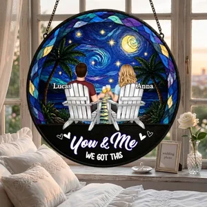 You And Me We Got This Couple - Personalized Stained Glass Window Hanging Suncatcher, First Kiss Wedding Couple Wood Acrylic Decor, Wedding Love Marriage Gift for Him Her
