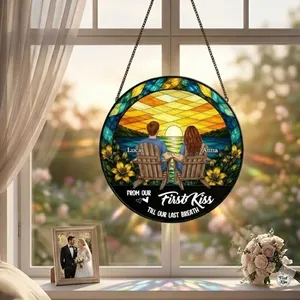 "Till Our Last Breath" Personalized Suncatcher - First Kiss Wedding Couple Wood Acrylic Decor, Wedding Love Marriage Gift for Him Her