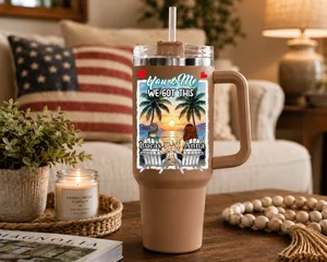 Personalized "You & Me, We Got This" Couple Tumbler - Custom Name Sunset Beach Stainless Steel Travel Cup, Romantic Wedding Anniversary & Valentine's Gift for Husband Wife