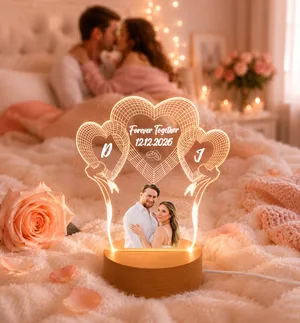 Personalized Wedding Couple 3D Photo Lamp - Custom Heart Balloon LED Night Light, Unique Anniversary & Wedding Gift for Bride and Groom, Romantic USB Desk Decor