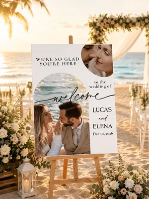 Custom Wedding Couple Photo Rectangle Welcome Sign, Printed Picture Board for Engagement Party, Bohemian Wedding Love Marriage Reception Decor
