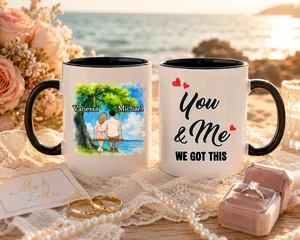 Personalized Wedding Couple Mug - Custom Names Tree Swing Design, "You & Me We Got This" Ceramic Coffee Cup, Unique Anniversary & Wedding Gift for Bride and Groom