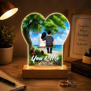 Personalized Wedding Couple LED Heart Lamp - Romantic Seaside Swing Art, Custom Names & Quotes Night Light, Unique Anniversary, Engagement & Wedding Gift for Bride and Groom