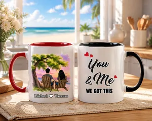 Personalized Wedding Couple Mug - Custom Names Sunset Beach Design, "You & Me We Got This" Ceramic Coffee Cup, Unique Anniversary & Wedding Gift for Bride and Groom