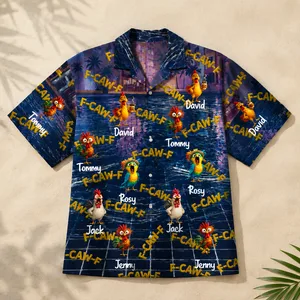 Custom F-CAW-F Hawaiian Shirt, Personalized Chicken Aloha Shirt, Add Chickens And Custom Names