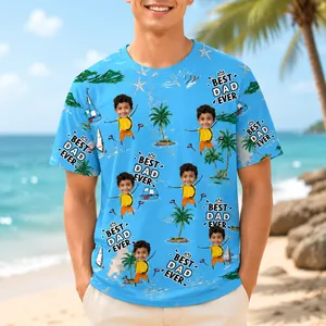 Custom Face Kids T Shirt Personalized Tropical Vacation Shirt Best Dad Ever