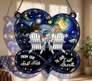 Personalized Couple Suncatcher Ornament, Custom Names Wedding Gift, Custom Suncatcher From First Kiss Till Last Breath Anniversary Gift