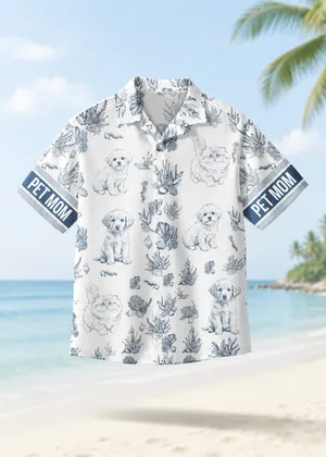 Custom Pet Mom Hawaiian Shirt Personalized Dog and Cat Illustration Tropical Vacation Shirt