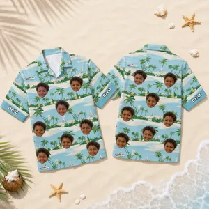 Custom Face Family Hawaiian Shirt Personalized Dad Mom Kids Photo Vacation Shirt