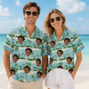 Custom Face Family Hawaiian Shirt Personalized Dad Mom Kids Photo Vacation Shirt