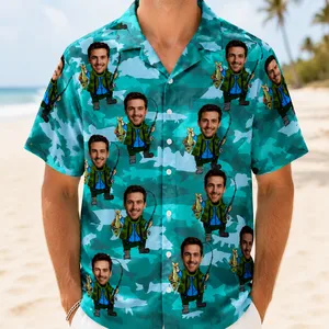 Custom Face Dad Hawaiian Shirt Personalized Photo Fishing Vacation Shirt