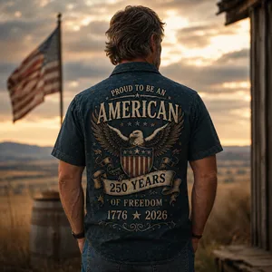 Vintage 250 Years American Flag Hawaiian Shirt, 1776–2026 Patriotic Eagle Shirt, USA Freedom AOP Hawaii Shirt