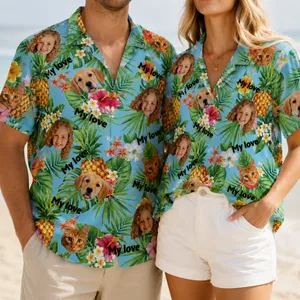 Custom Face Family Hawaiian Shirt Personalized Dad Mom Kids and Pet Photo Vacation Shirt