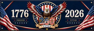 250 Years 1776–2026 Banner Flag | Happy 250th Birthday USA Banner Flag | Patriotic 4th of July Banner