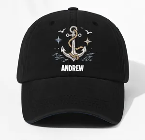 Washed Denim Baseball Cap with Boat Anchor and Nautical Flags - Coastal Style Unique Gift for Sailors and Boat Lovers