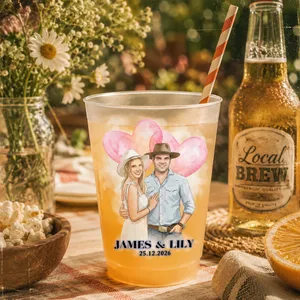 Custom Photo Watercolor Painting Couples Wedding Engaged Bachelor Party - Personalized Frosted Cups