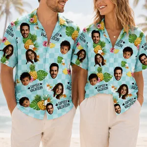 Custom Face Family Hawaiian Shirt Personalized Dad Mom Kids Vacation Shirt