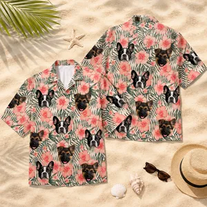 Personalized Pet Lover Hawaiian Shirt Custom Dog Cat Face Tropical Floral Shirt