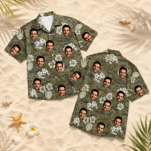 Custom Dad Portrait Hawaiian Shirt Personalized Father Gift Tropical Vacation Wear