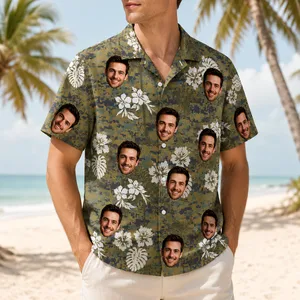 Custom Dad Portrait Hawaiian Shirt Personalized Father Gift Tropical Vacation Wear