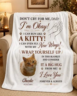 Custom Photo Don't Cry For Me I'm Okay - Pet Memorial Personalized Custom Blanket - Sympathy Gift For Pet Owners, Pet Lovers