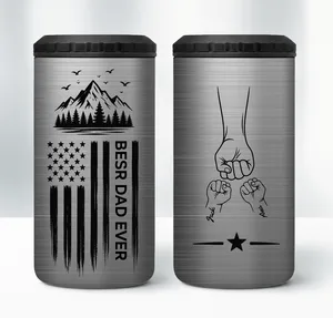 Best Dad Ever Fist Bump Outline Nation Flag - Personalized Can Cooler - Gift For Dad, Grandpa, Father's Day