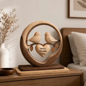 Celebrate Lasting Love, Personalized Birds In Heart Wood Plaque, Gift For Couples