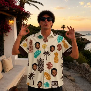Custom Family Hawaiian Shirt with Face Photo and Name, Personalized Group Vacation Aloha Shirt, Matching Trip Shirts, Tropical Reunion Gift  Design Description