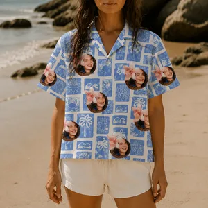 Personalized Face Hawaiian Shirt, Custom Photo Aloha Shirt, Blue Coastal Vacation Shirt, Matching Family Friends Beach Outfit, Tropical Group Trip Gift
