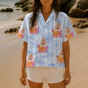 Seashell Stories Hawaiian Shirt – Personalized Face Photo Coastal Aloha Shirt, Custom Family & Friends Beach Vacation Outfit