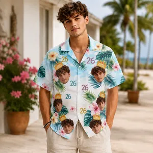 Tropical Palm Leaf Design Custom Birthday Hawaiian Shirt - Face Photo and Age Personalized Shirt