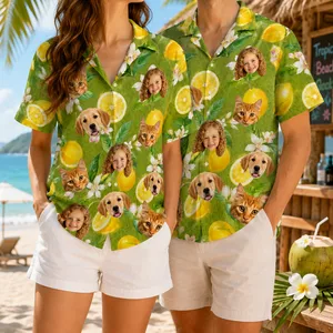 Personalized Custom Face Hawaiian Shirt Lemon Tropical Human Pet Vacation Gift