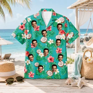 Personalized Custom Face Hawaiian Shirt Coconut Floral Tropical Beach Vacation Gift