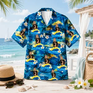 Personalized Custom Photo Hawaiian Shirt Human Pet Ocean Wave Tropical Vacation Gift