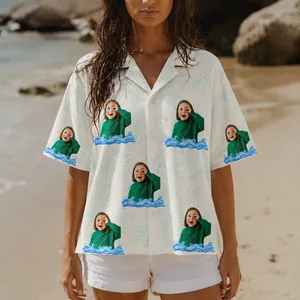 Custom Face Hawaiian Shirt, Personalized Wave Photo Aloha Shirt, Starfish Ocean Shirt, Family Friends Beach Vacation Outfit, Custom Summer Gift