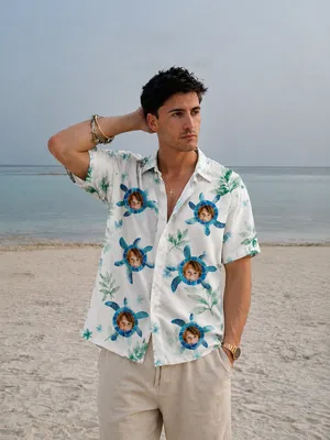 Sea Turtle Tropical Shirt - Custom Kids Photo Hawaiian Shirt, Personalized Face Shirt
