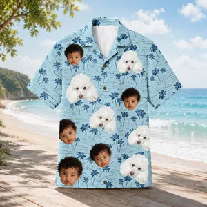 Personalized Custom Photo Hawaiian Shirt Human Pet Palm Tree Tropical Beach Gift