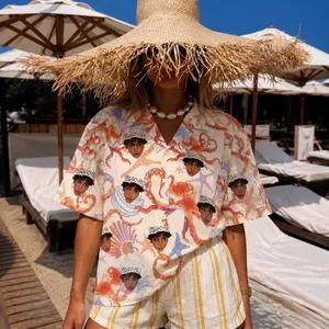 Custom Face Hawaiian Shirt, Personalized Octopus Aloha Shirt, Funny Ocean Photo Shirt, Family Friends Beach Trip Gift, Sea Life Vacation Button Up