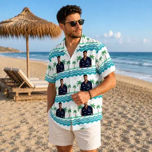 Palm Tree Ocean Shirt - Personalized Tropical Hawaiian Shirt, Custom Portrait Beach Shirt
