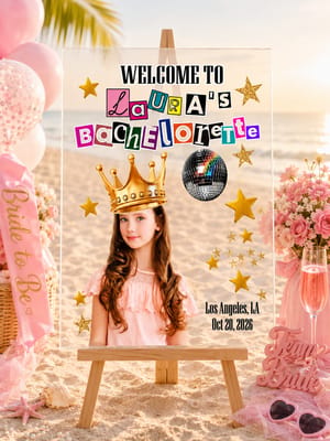 Custom Face Welcome Board Sign, Bride Era Bachelorette Party Decor, Personalized Photo Welcome Sign & Disco Bach Backdrop