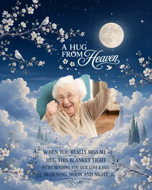 Custom Photo A Hug From Heaven | Memorial Sympathy Personalized Gift for Family Members, Grandpa, Dad | Blanket