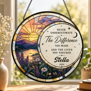Never Underestimate The Difference You Made - Personalized Stained Glass Window Hanging Suncatcher - Retirement Gift For Colleagues, Mom, Dad, Grandparent