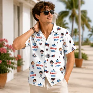 Best Dad Ever Personalized Hawaiian Shirt - Custom Children Faces and Dad Name