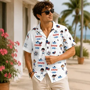 Best Dad Ever Personalized Hawaiian Shirt - Custom Children Faces and Dad Name