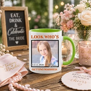 Personalized "Look Who's Getting Married!" Ceramic Coffee Mug, Custom Photo Wedding & Bridal Shower Gift 11oz & 15oz
