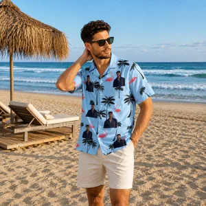 Flamingo Palm Tree Aloha Shirt - Custom Photo Hawaiian Shirt, Personalized Portrait Shirt