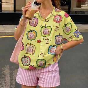 Personalized Photo Aloha Shirt with Playful Fruit Frames, Funny Portrait Vacation Shirt, Family Beach Outfit - Custom Summer Gift